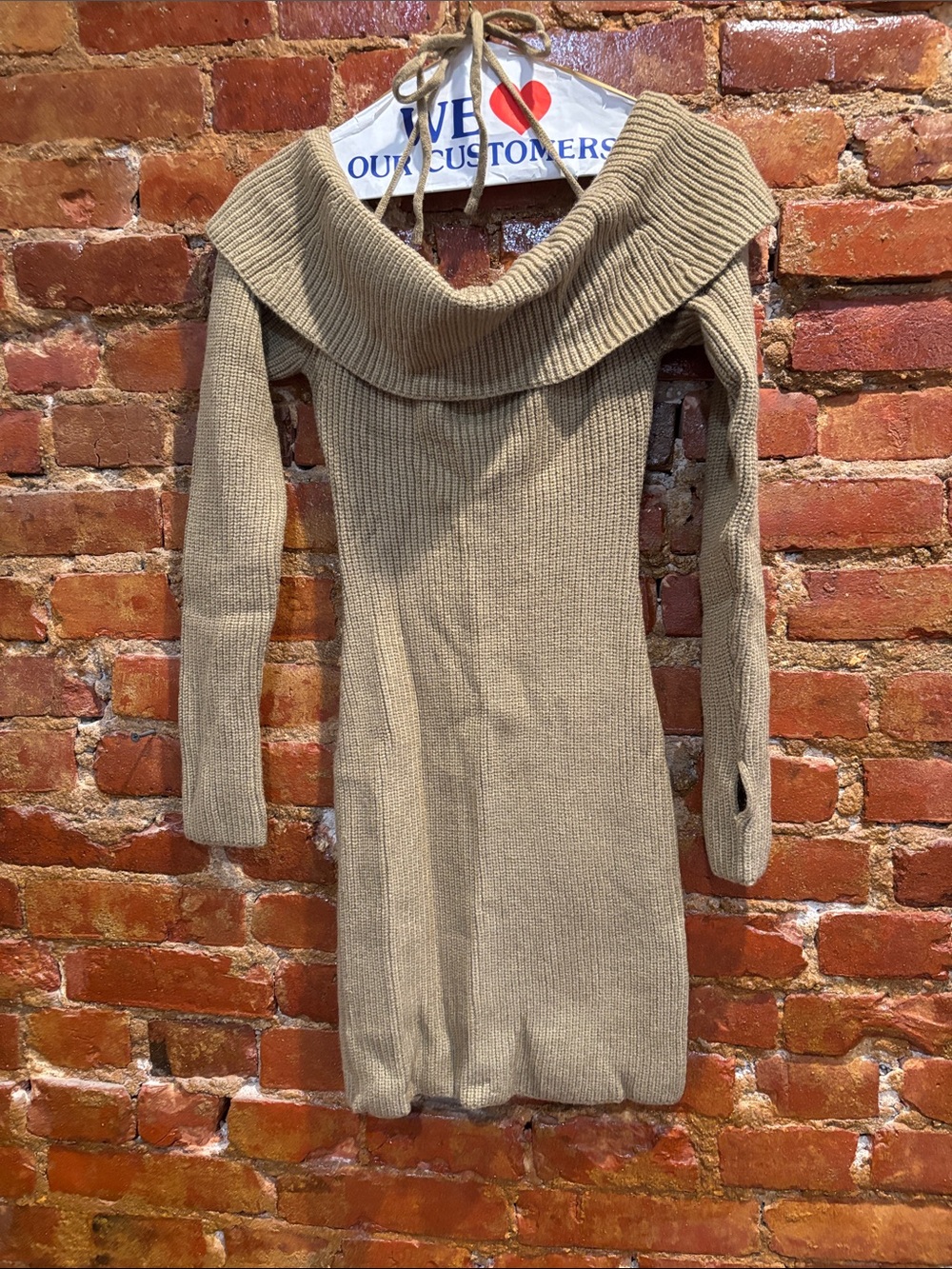 Off-Shoulder Ribbed Sweater Dress - Olive green